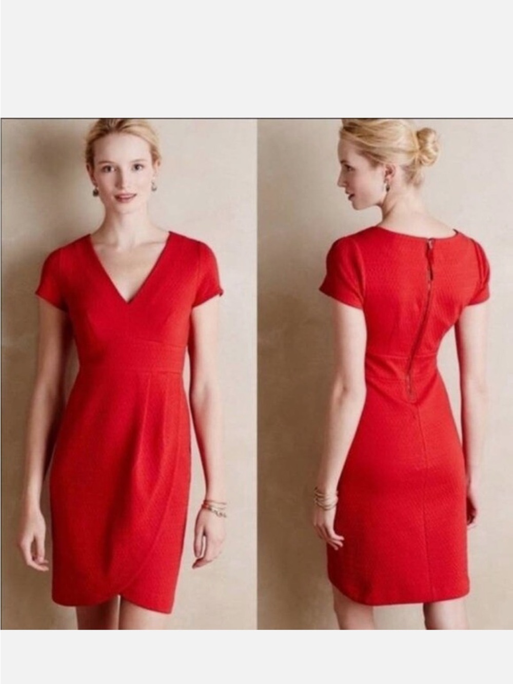 Maeve by Anthropologie Splitshade Red Textured Knit Tulip Sheath Dress